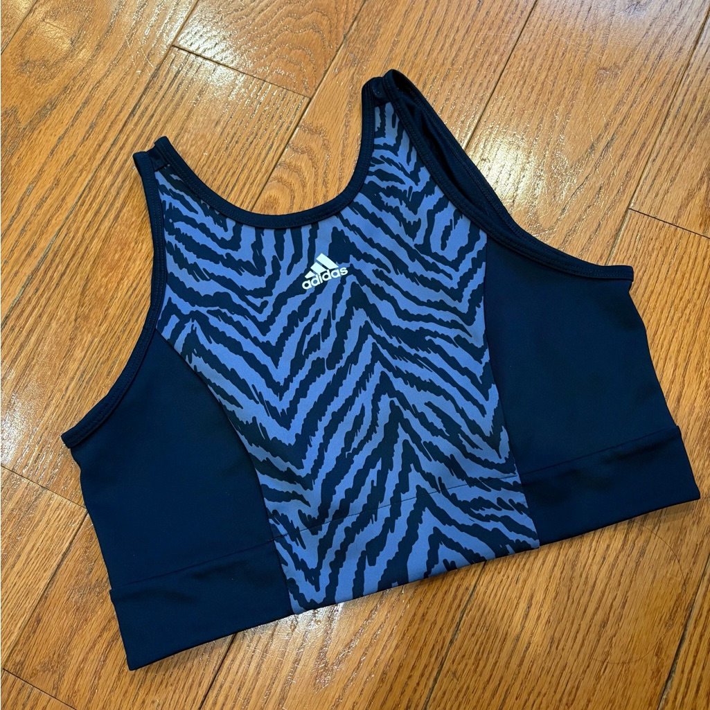 Adidas Aeroready Zebra Print Sports Bra Black Blue Medium Athleisure Gym